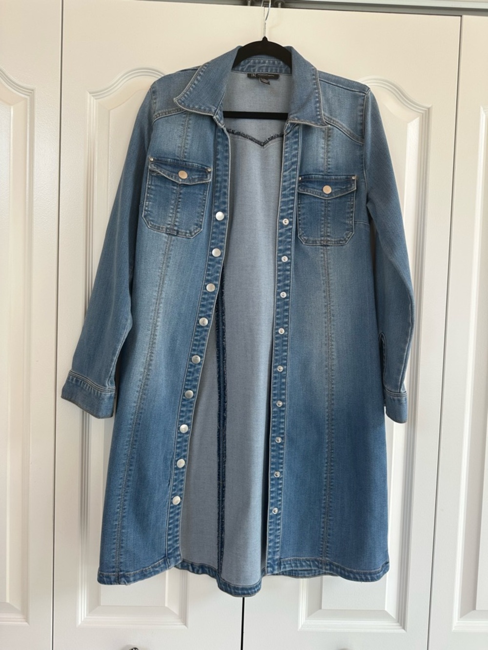 Light Wash Denim Button-Front Long Dress